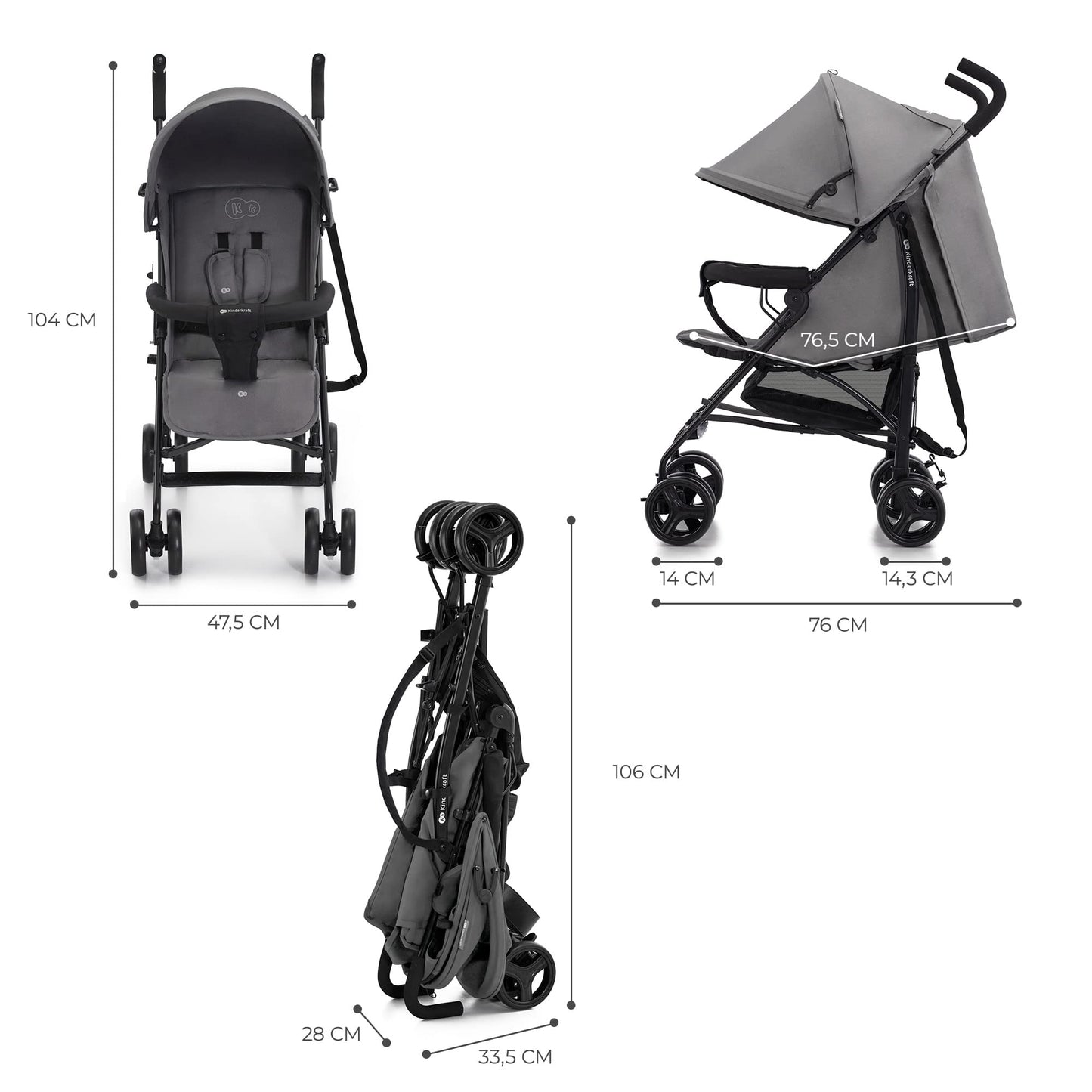 Kinderkraft TIK Lightweight Stroller, Gray