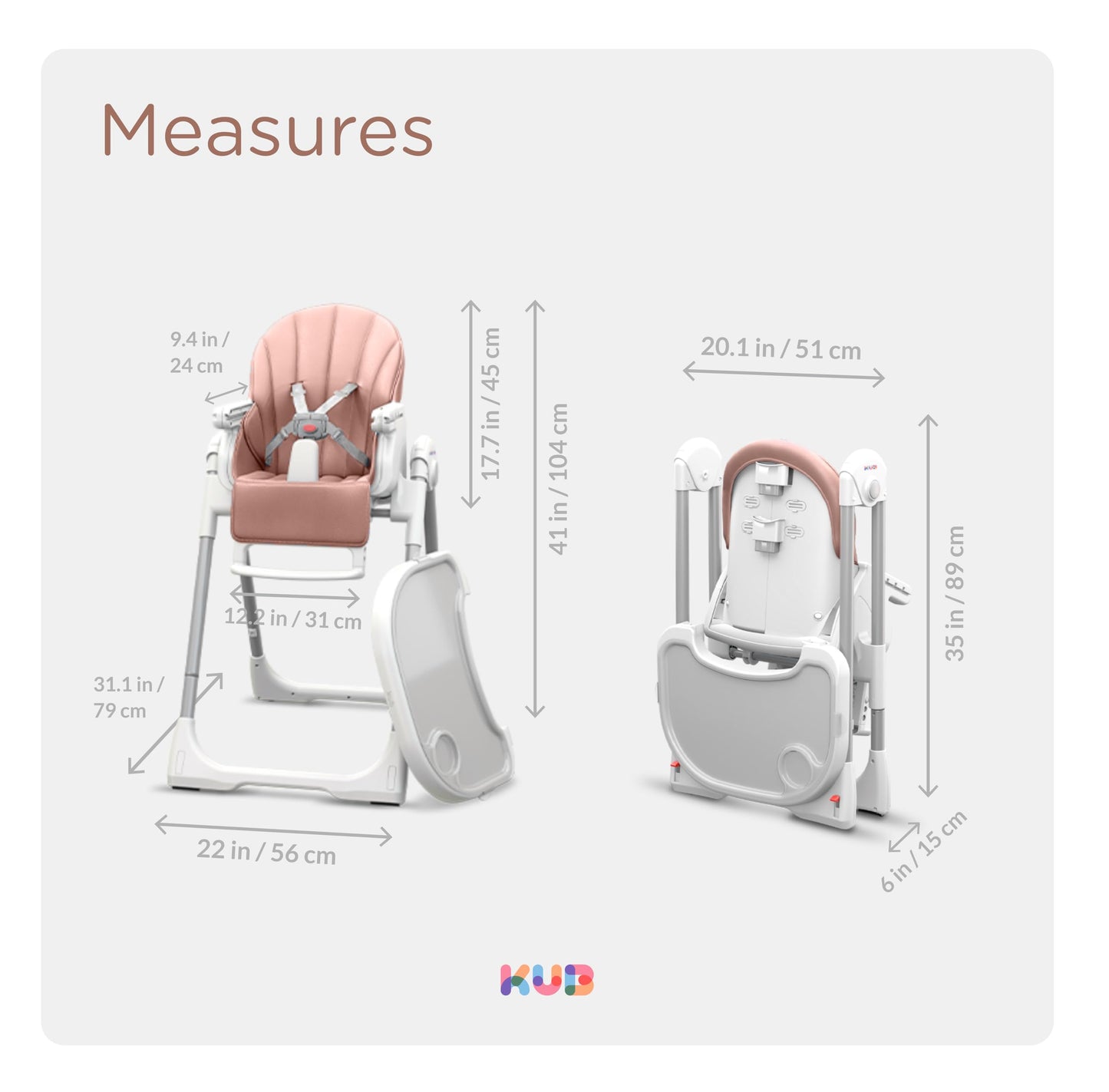 KÜB 3-in-1 Foldable Baby Highchair, Pink