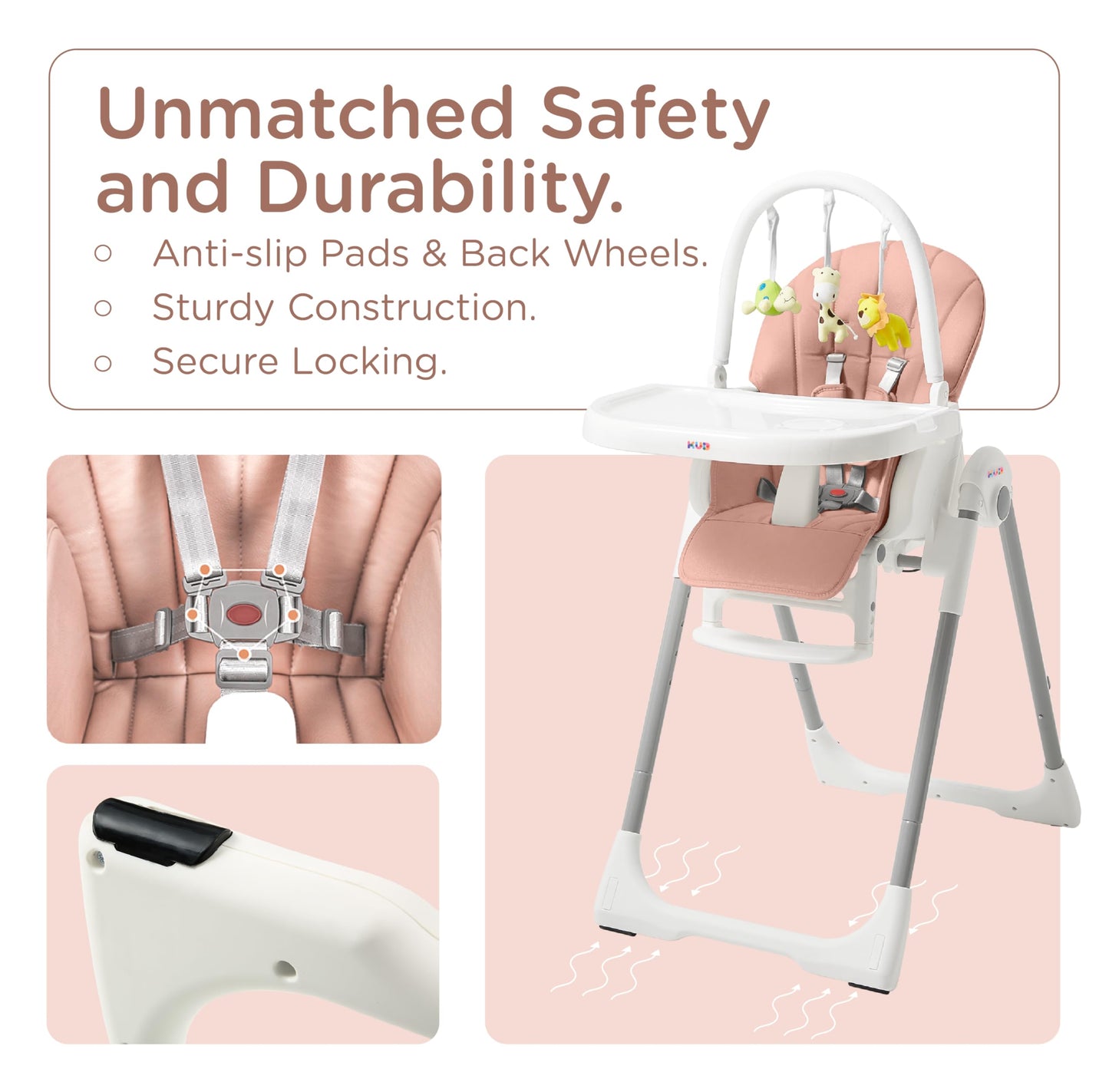 KÜB 3-in-1 Foldable Baby Highchair, Pink