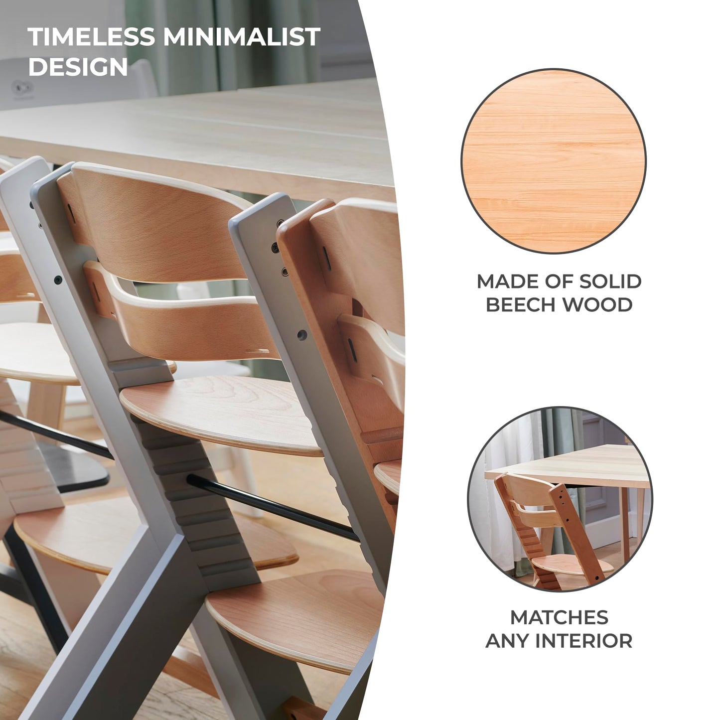 Kinderkraft ENOCK 3-in-1 Wooden Highchair for Baby & Child