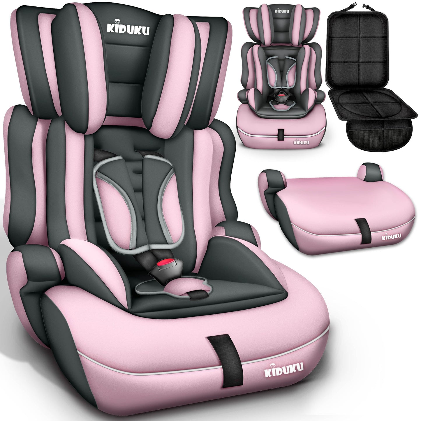 KIDUKU 3-in-1 Safety Car Seat, Grey/Pink