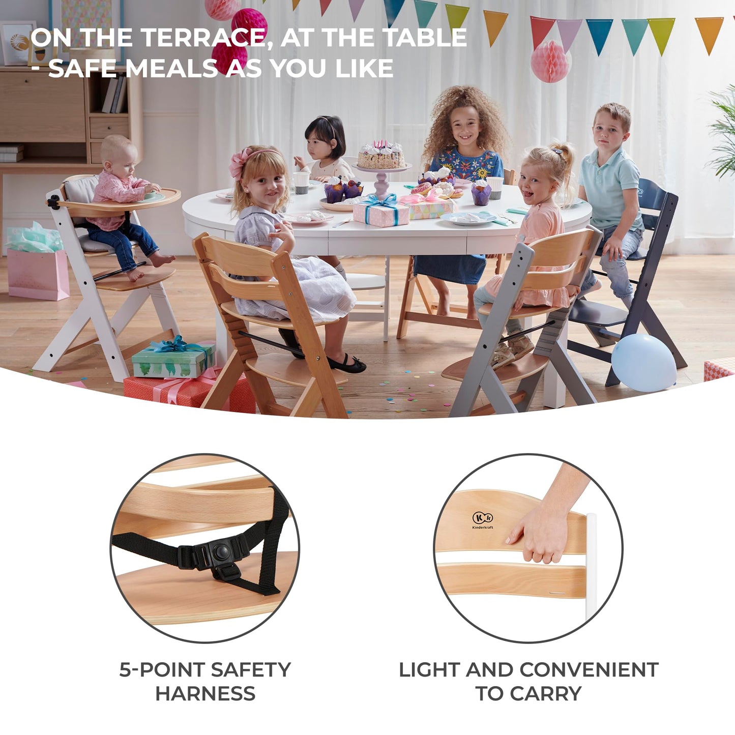 Kinderkraft ENOCK 3-in-1 Wooden Highchair for Baby & Child