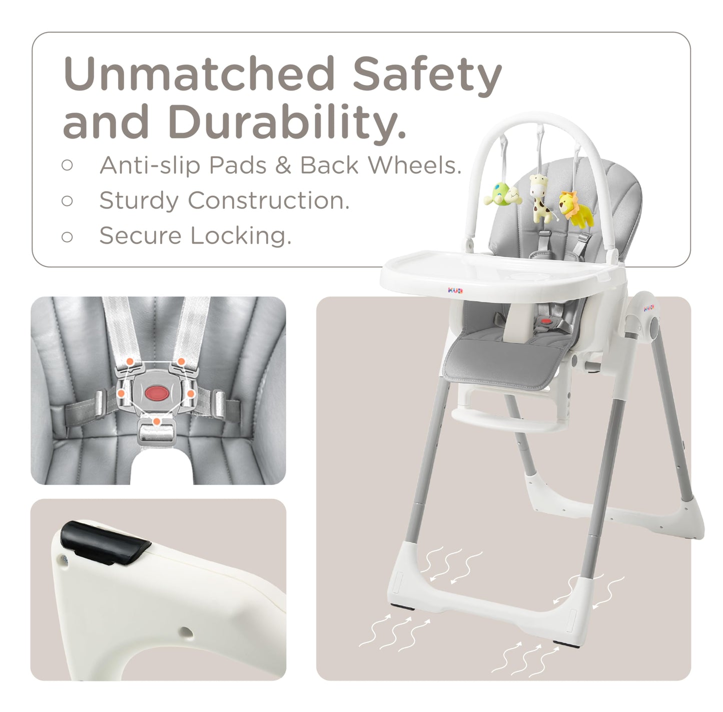 KÜB 3-in-1 Foldable Baby Highchair, Grey