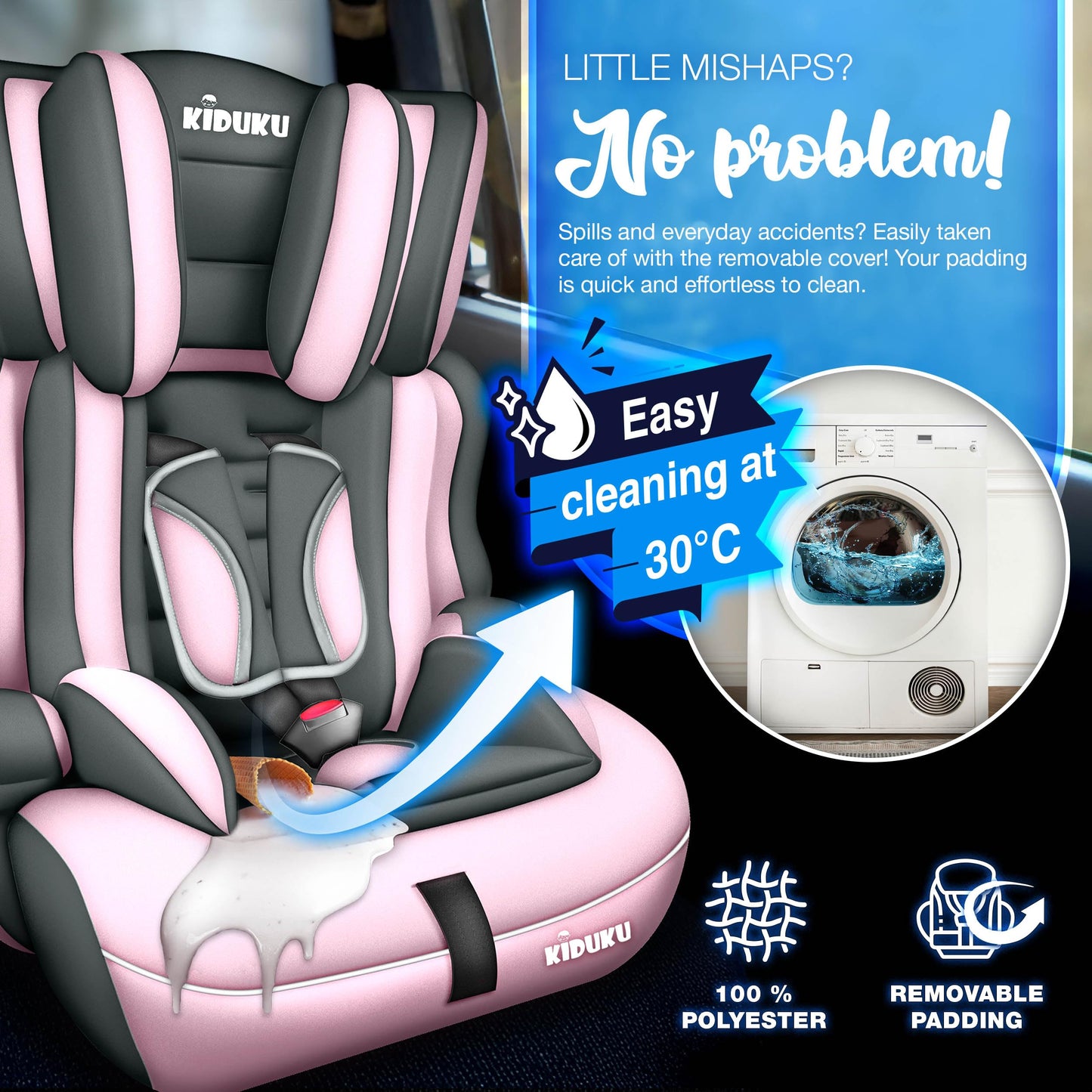 KIDUKU 3-in-1 Safety Car Seat, Grey/Pink