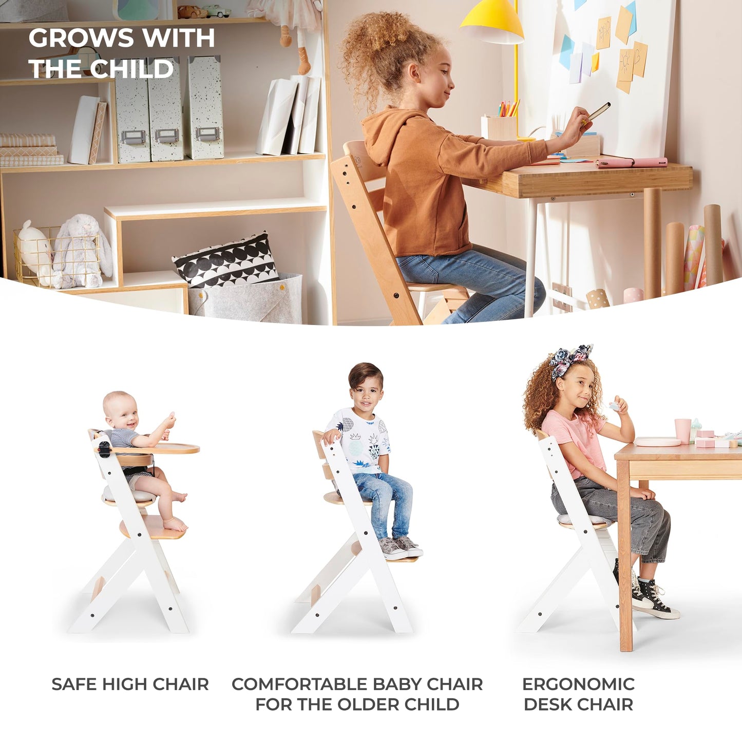 Kinderkraft ENOCK 3-in-1 Wooden Highchair for Baby & Child